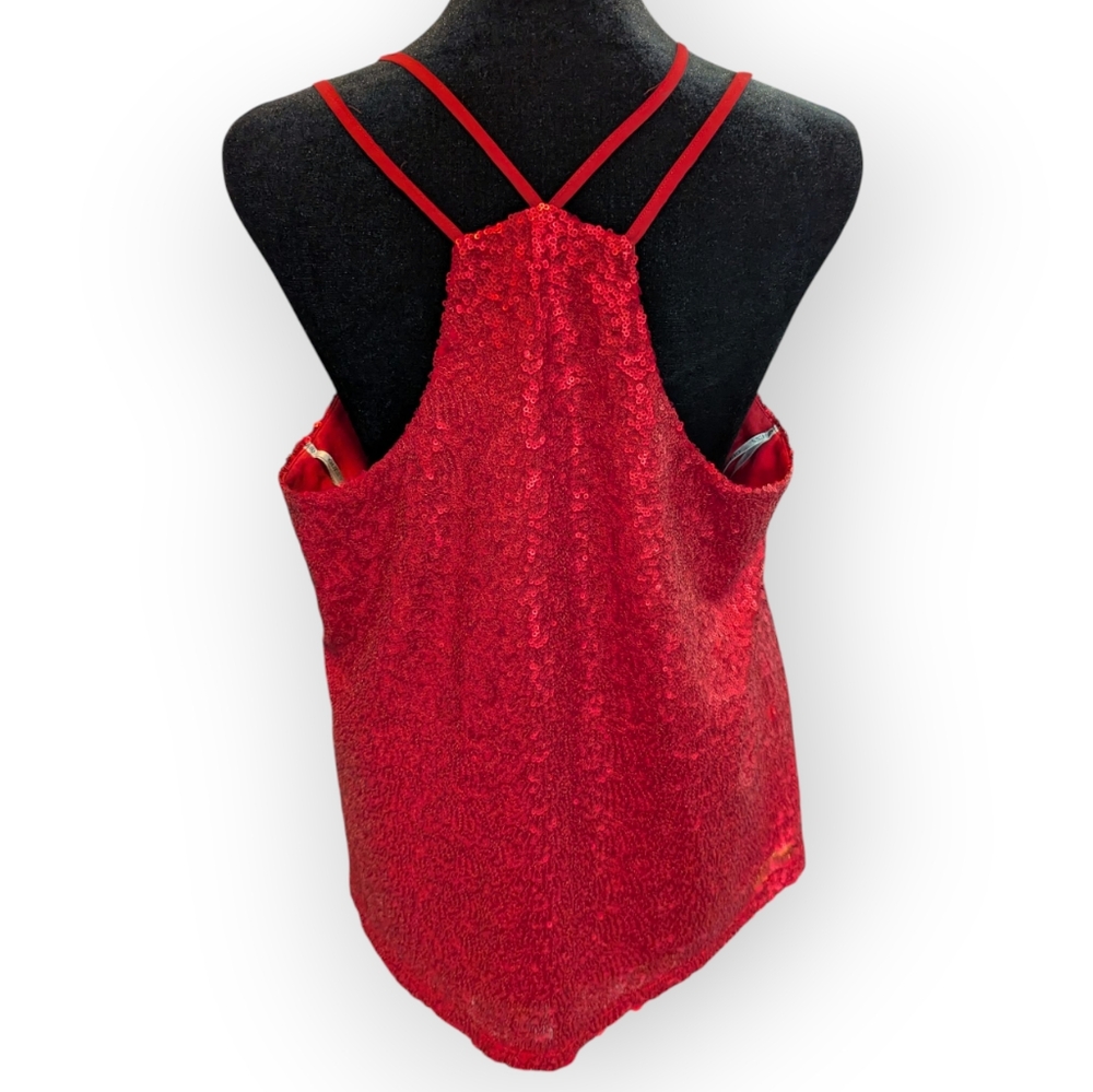 2 Guess Sequined Spaghetti Strap Tops Blouses Shirts Red Black - Picture 5 of 12